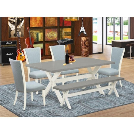 East West Furniture 6 Piece X-Style Dining Set - Linen White X097VE215-6